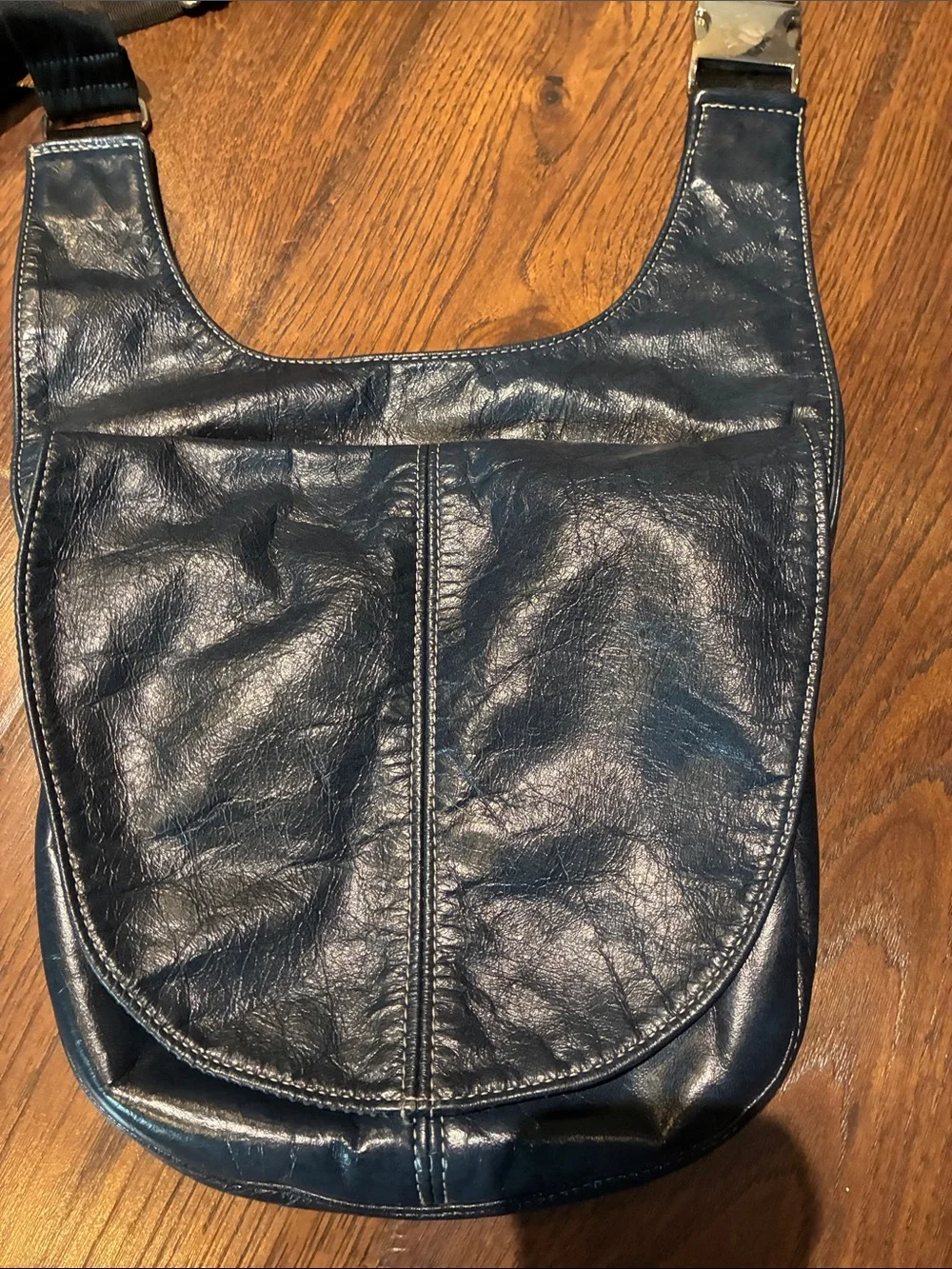 Women’s Navy Leather Messenger Sling Bag